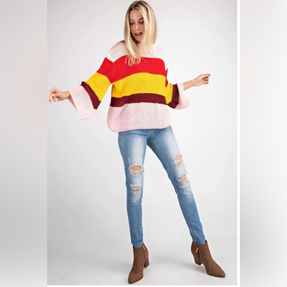 1.4.3 Story Striped Colorblock Sweater - Picture 1 of 6